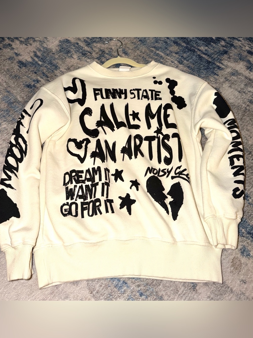 Girls Zara Cream Sweatshirt with Black Graffiti Graphics